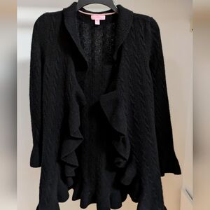 Lilly Pulitzer Black Ruffle Cashmere Sweater Cardigan size xs